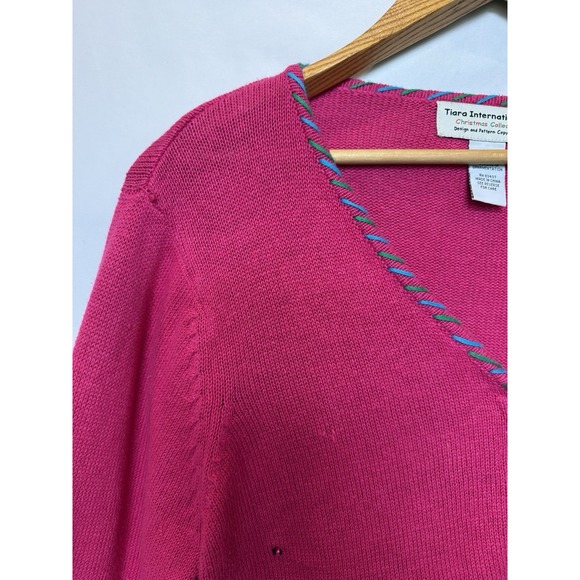 Tiara International Knit Christmas Sweater Cardigan Size XL Pink Trees Embroider - Picture 6 of 13
